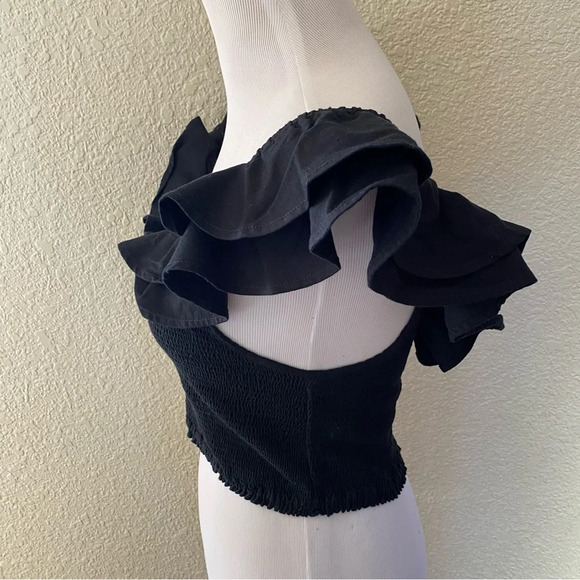 Maeve Anthropologie Smock Top Ruffle Neck Off The Shoulder Black Blouse: 6 - Picture 7 of 12